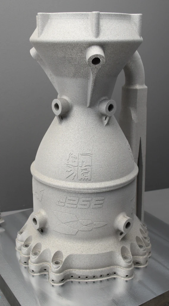 Tall as-printed CP-1 aluminium chamber standing upright, BSEP logo embossed on the side