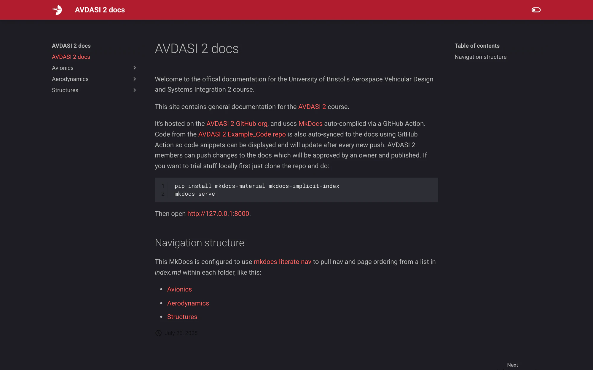 The same July 2025 landing page in the hand-written dark colour scheme
