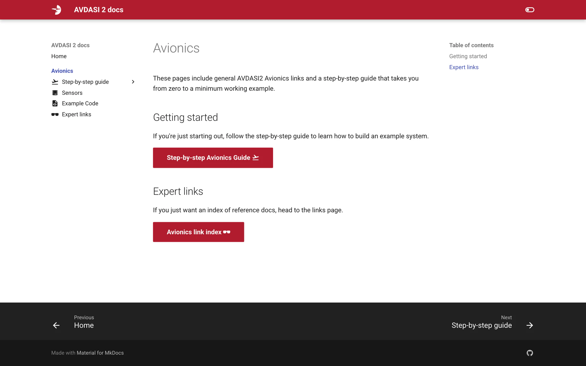 The live Avionics section landing page in September 2026