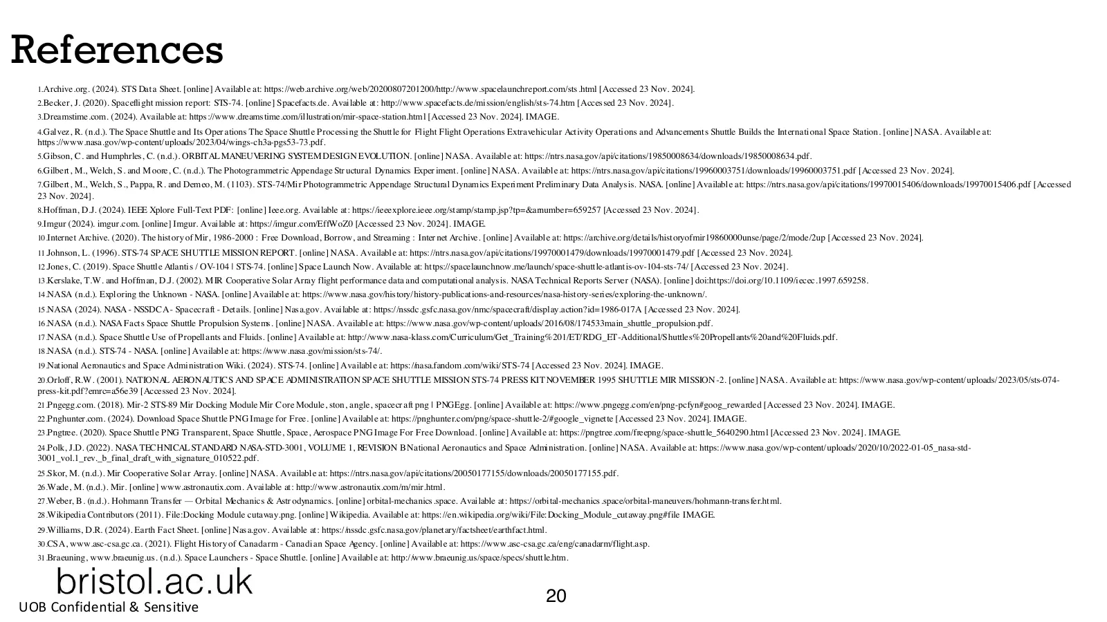 References slide listing 31 sources